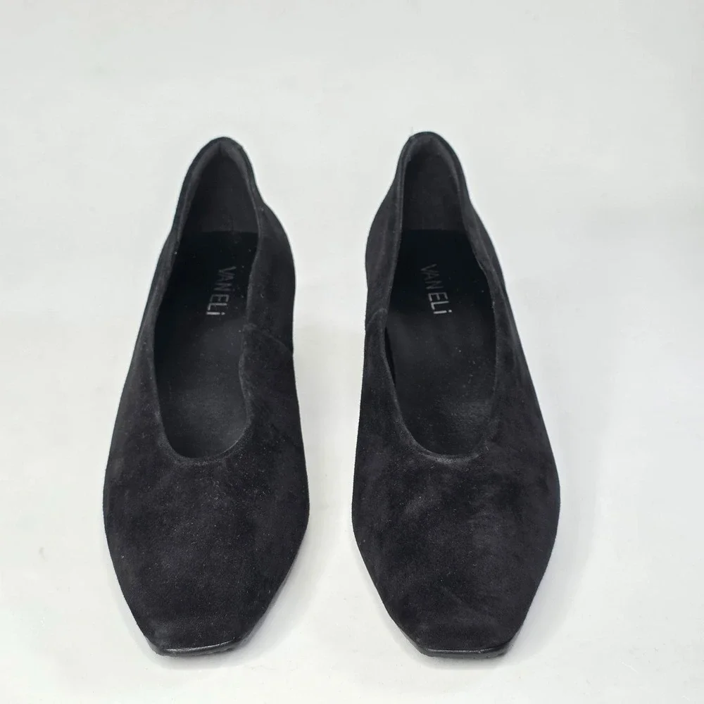Vaneli Solara Womens Heels Size 7.5 Black Suede Block Heel Slip On Classic Shoes